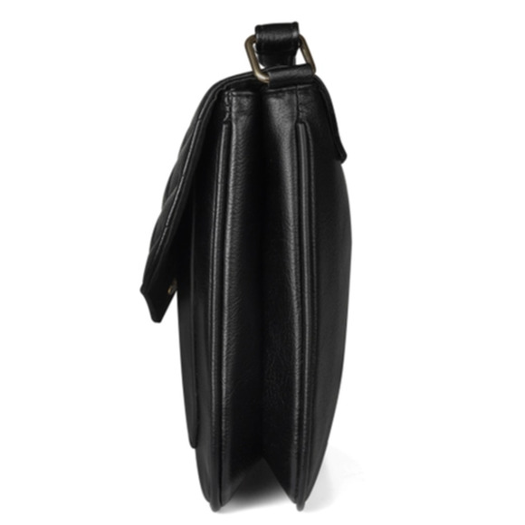 Vegan Leather Quilted Crossbody Flapover Bag - Picture 3 of 6